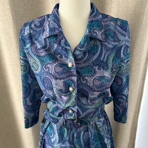 Vintage 1980s California Looks Shirt Dress/Paisley/Small/Belted